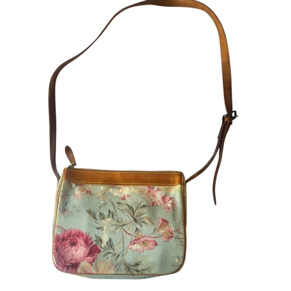 Ralph Lauren Handbags - Ralph Lauren Floral Crossbody Vintage  Bag With Leather Trim & Adjustable Strap